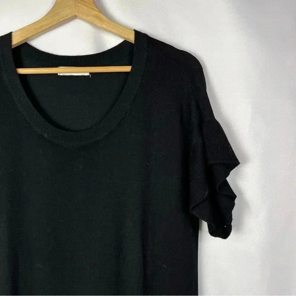 All:Row Black Ribbed Short Flutter Sleeve Knee Length Dress M - Picture 3 of 4